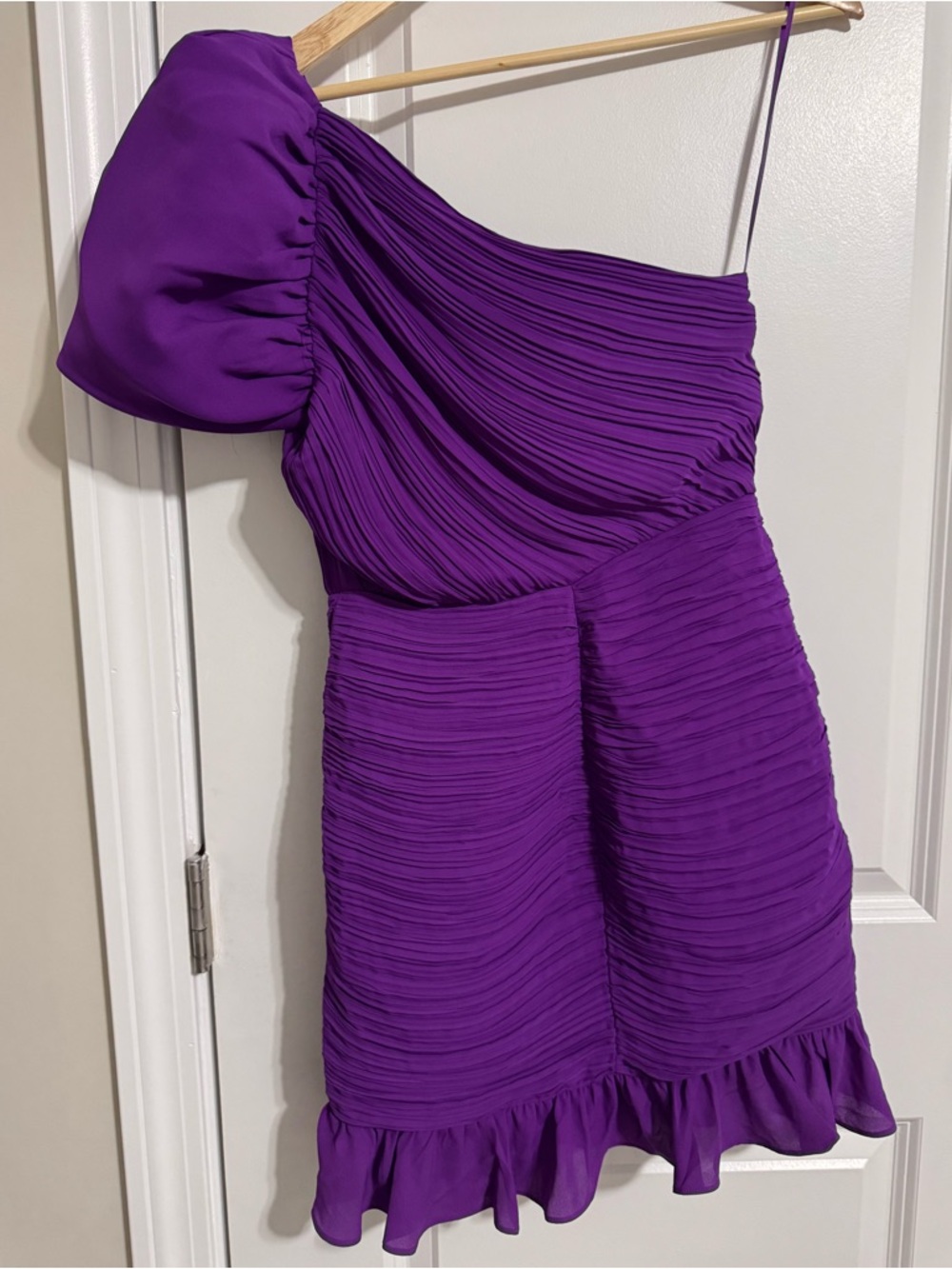 Express One-Shoulder Purple Ruffle Mini Dress - Picture 5 of 5